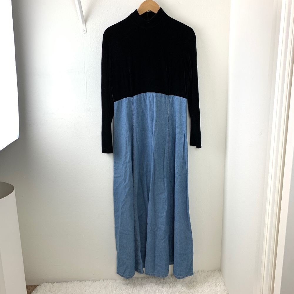 90s Velvet and Denim Maxi Dress size 14